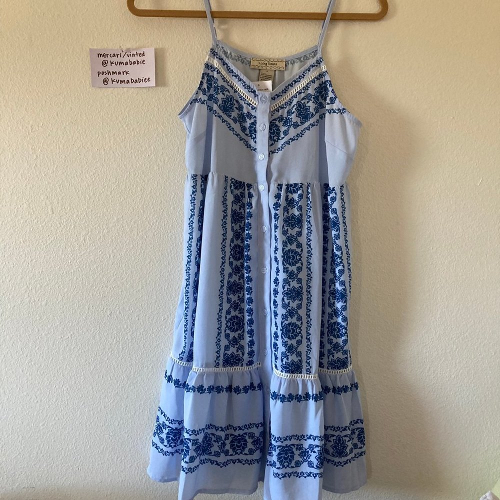 flying tomato - floral baby blue button down flowy dress